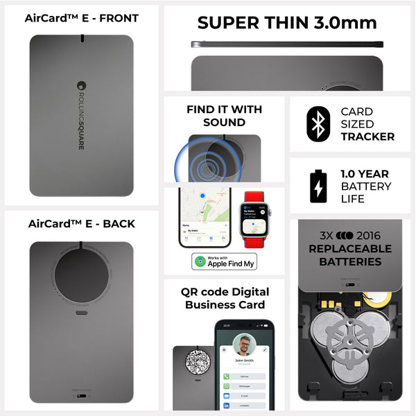 Rolling Square AirCard™ E Bluetooth wallet tracker Apple Find My