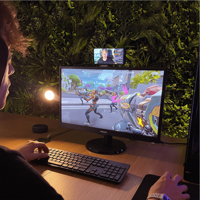 EDGE® Full Kit - Productivity magnetic kit - EDGE® Full Kit - Productivity magnetic kit - Carrara White - Ergonomic workspace featuring a sleek black wireless keyboard and mouse on a wooden desk with dual monitors and a green moss . - Rolling Square EDGE® Full Kit - Productivity magnetic kit - Carrara White - Ergonomic workspace featuring a sleek black wireless keyboard and mouse on a wooden desk with dual monitors and a green moss . - Rolling Square