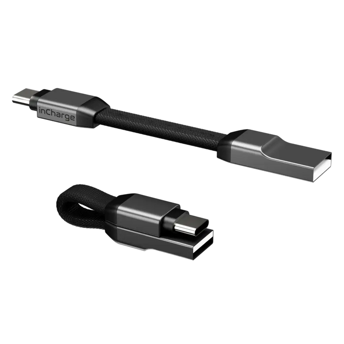 inCharge® Mini - The Smallest cable ever - inCharge® Mini - The Smallest cable ever - USB to Lightning - Compact black charging cable with USB-C and USB connectors, braided design. - Rolling Square inCharge® Mini - The Smallest cable ever - USB to Lightning - Compact black charging cable with USB-C and USB connectors, braided design. - Rolling Square