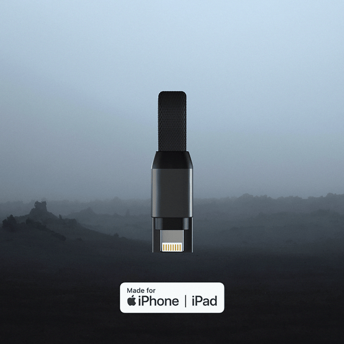 inCharge® Mini - The Smallest cable ever - inCharge® Mini - The Smallest cable ever - USB to Lightning - Compact black charging cable with Lightning connector and "Made for iPhone | iPad" label below. - Rolling Square inCharge® Mini - The Smallest cable ever - USB to Lightning - Compact black charging cable with Lightning connector and "Made for iPhone | iPad" label below. - Rolling Square