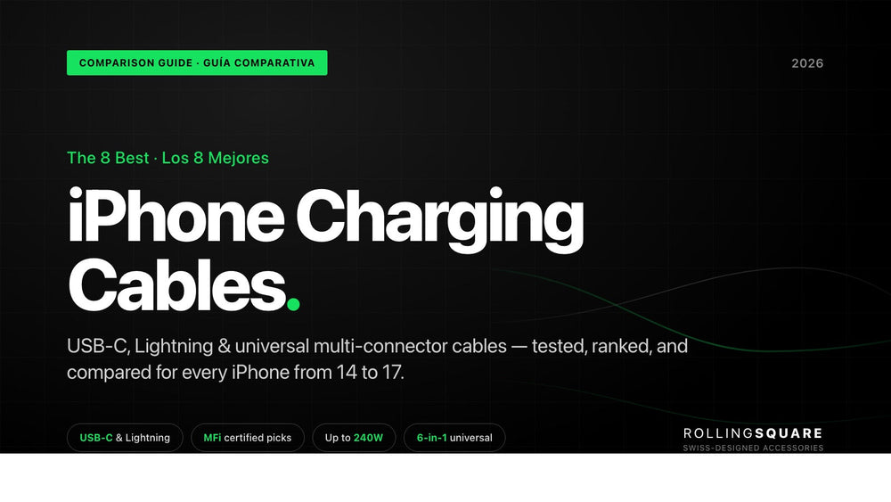 The 8 Best iPhone Charging Cables in 2026 — comparison guide cover featuring USB-C, Lightning, MFi certified picks, up to 240W and 6-in-1 universal options
