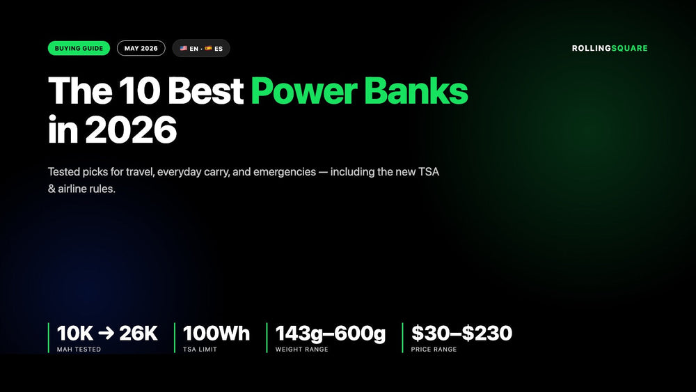 The 10 Best Portable Power Banks 2026 — comparison guide cover featuring 10K and 20K USB-C PD power banks, keyring TAU emergency charger, and TSA-approved capacity tiers