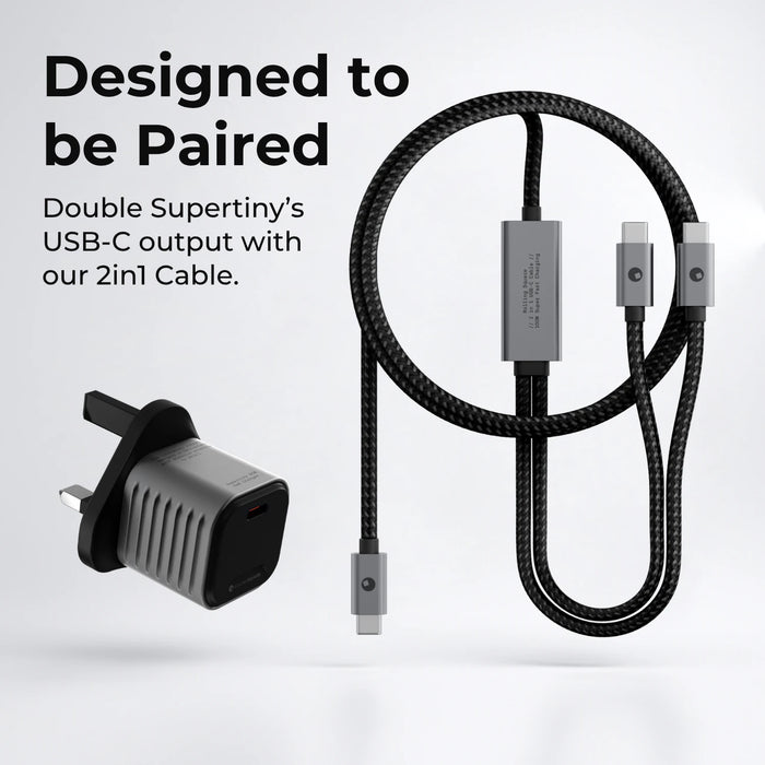 Supertiny - The smallest 65W GaN Charger and braided double USB-C to USB-C cable. - Rolling Square