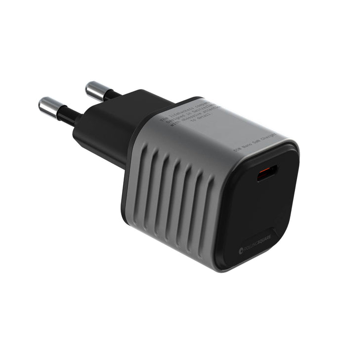 Supertiny - The smallest 65W GaN Charger ever - EU - Compact gray and black 65W GaN wall charger with EU plug and USB-C port. - Rolling Square
