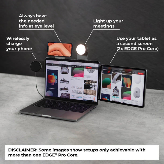 EDGE® Pro Full Kit - MagSafe modular kit - Hyperspace Black - MagSafe modular kit lighting up laptop workspace with wireless phone charger and dual tablet screens in Hyperspace Black. - Rolling Square