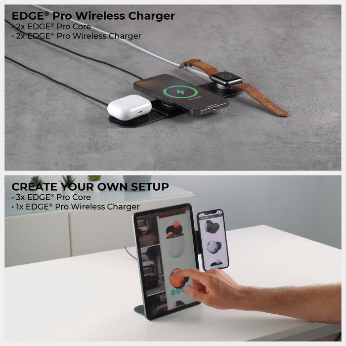 EDGE® Pro Full Kit - MagSafe modular kit - Hyperspace Black - MagSafe modular wireless charging kit with black power bank, charging pad, Apple Watch dock, and wireless earbuds case on. - Rolling Square