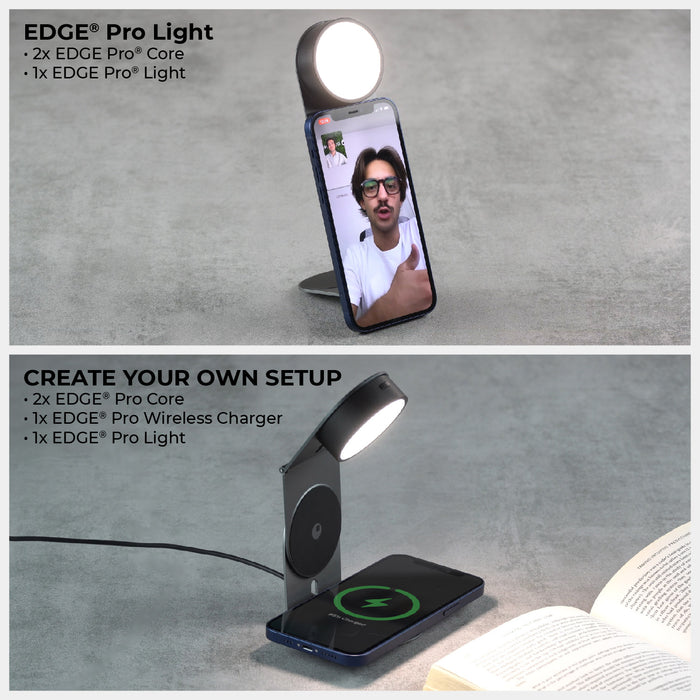 EDGE® Pro Full Kit - MagSafe modular kit - Hyperspace Black - MagSafe modular kit with EDGE Pro light and phone holder in black, wireless charging pad active. - Rolling Square