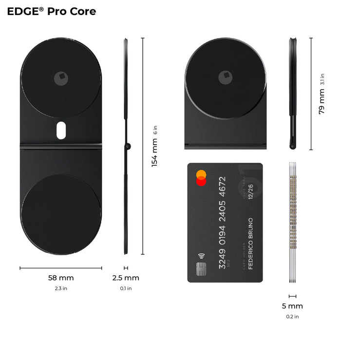 EDGE® Pro Tablet kit - MagSafe phone & tablet holder - Hyperspace Black - Black MagSafe phone and tablet holder with slim, compact design and precise dimensions labeled. - Rolling Square