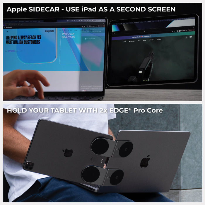 EDGE® Pro Tablet kit - MagSafe phone & tablet holder - Hyperspace Black - Black EDGE Pro Tablet Kit with MagSafe phone and tablet holders attached to two iPads, one showing a colorful screen and the . - Rolling Square