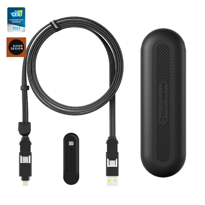 inCharge® XL 2m / 6.6ft - 100W, 6in1 super long cable - Rolling Square