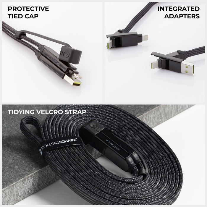 inCharge® XL 2m / 6.6ft - 100W, 6in1 super long cable - Rolling Square
