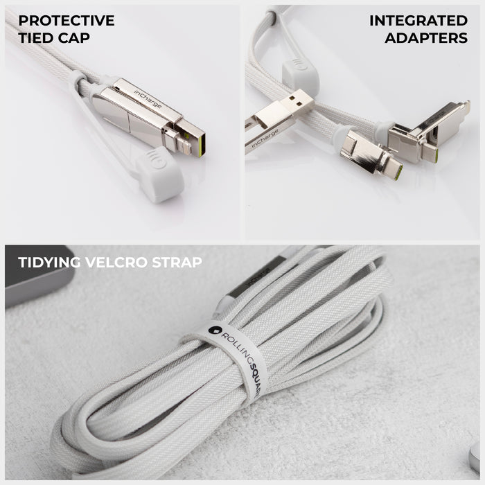 inCharge® XL 2m / 6.6ft - 100W, 6in1 super long cable - Rolling Square