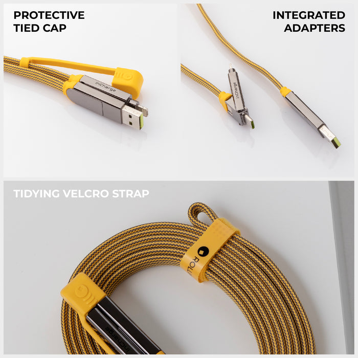 inCharge® XL 2m / 6.6ft - 100W, 6in1 super long cable - Rolling Square