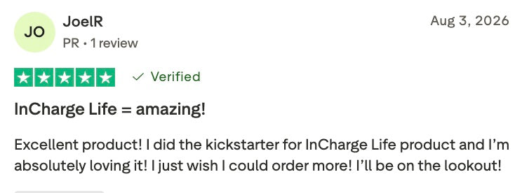 Trustpilot review of inCharge Life